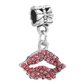Charm in argento con labbra scintillanti in cristallo rosso per gioielli fai-da-te - Pendaglio Labbra Rosse Pavé (025)