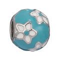 Blue enamel heart charm with white floral pattern and silver alloy finish - Blue Enamel Little Flower Style (031)
