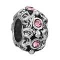 Vintage silver hollow charm bead with pink crystal stones for DIY jewelry making - Vintage Hollow Pink Diamond Style (025)