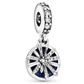 Starry sky themed star charm in silver finish with blue disc and sparkling crystals - Starburst Starry Sky (037)