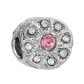 Abalorio de flor plateada con gema rosa grande y cristales para pulseras DIY - Estilo Floral Geométrico (017)