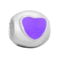 Ciondolo a perla in argento con cuore in smalto viola per bracciali e collane DIY - Perla in Smalto a Cuore Viola (26) / Confezione da 10
