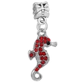Charm a forma di cavalluccio marino in argento con cristalli rossi per bracciali - Pendaglio Cavalluccio Marino Pavé Strass (026)