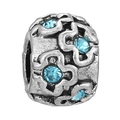 Blue crystal floral bead charm in vintage silver finish for DIY bracelet making - Sky Blue Four-Petal Hollow Bead (026)