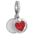 Silver bead charm featuring a vibrant red crystal heart and elegant white backplate - Pavé Red Crystal Heart Pendant (033)