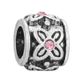 Abalorio de flor plateada con circón rosa y acabado oxidado para pulseras DIY - Estilo Pétalos Retro (018)