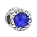 Blue heart crystal charm with silver finish and white micro-pave diamonds for bracelets - Normal Specification / Round Blue Large Stone Style (3)