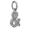 Silver plated ampersand charm pendant with sparkling cubic zirconia pavé for DIY bracelets - 013 / Standard Spec