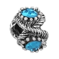 Silver twisted metal charm with sky blue faceted crystal accents for DIY bracelets - Sky Blue Twisted Pattern Bead (027)