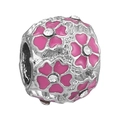 Charm in argento con fiori in smalto rosa e zirconi brillanti per bracciali fai-da-te - Perla Floreale in Smalto Rosa (21) / Confezione da 10