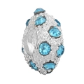 Charm a barilotto in argento con superficie testurizzata e cristalli azzurri - Perlina a Botte Argento Cristallo Blu Chiaro (028)