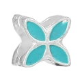 DIY blue heart floral bead charm with diamond accents for personalized charm bracelets - Cross Floral Cyan Style (034)