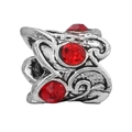 Antique silver heart charm bead with red crystal stones for DIY jewelry making - Vintage Scroll Pattern Bead / Silver Red
