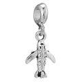 Silver airplane charm with crystals and large hole bead for DIY jewelry making - Zirconia Airplane