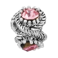 Silver bead charm featuring pink faceted stones and vintage woven texture details - Twisted Rope Texture Pink Diamond Style (028)