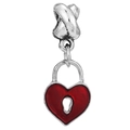 Silver-toned heart lock charm with red enamel and keyhole detail for DIY bracelets - Red Heart Padlock Pendant (035)