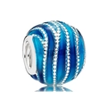 Blue star-themed enamel charm bead with wave patterns for bead bracelets - Blue Waves (040)