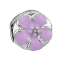 Ciondolo a forma di fiore in smalto viola in metallo argento per bracciali - Perla Fiore a Cinque Petali Viola (30) / Confezione da 10