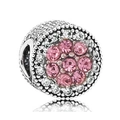 Abalorio de delfín con circonitas rosas y acabado en metal plateado brillante - Estilo Redondo Pavé Rosa (020)