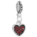Charm a cuore in argento ossidato con zirconi rossi per bracciali e collane DIY - Pendaglio Cuore Ossidato (030)