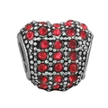 Red heart bead charm with pavé rhinestones in silver-toned finish for DIY jewelry - Heart Full Rhinestone Bead / Silver Red