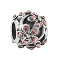 Vintage silver alloy bead with pink rhinestone flower pattern for DIY charm bracelets - Antique Floral Pink Diamond Style (029)
