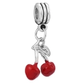 Silver bead charm with vibrant red enamel cherry pendants for DIY jewelry making - Red Enamel Cherry Pendant (036)