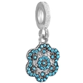 Ciondolo a fiore in argento con cristalli azzurri per bracciali e collane fai-da-te - Perlina Forma di Fiore Argento Pavé Pietra Blu Cielo (030)