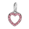 Colgante de corazón plateado con cristales rosas brillantes y un aro de sujeción - Estilo Colgante Corazón Rosa (022)