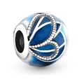 Rainbow Ferris wheel charm with blue enamel butterfly wings and silver beaded edges - Butterfly Wing (042)