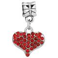 Ciondolo a cuore rosso con strass scintillanti e gancio a farfalla per bracciali - Pendaglio Cuore Grande Pavé Strass (032)
