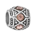 Antique silver boho bead with pink crystal and geometric relief for DIY bracelets - Geometric Relief Bohemian Style (030)