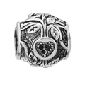 Vintage silver hollow bead with leaf engraving and black zircon heart motif - Leaf Texture Heart Style (3)
