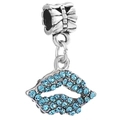 Ciondolo in argento con labbra in strass azzurro per gioielli bracciale fai-da-te - Perlina Foro Largo Argento con Labbra in Strass Blu Chiaro (031)