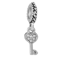 Silver heart key charm with sparkling cubic zirconia pavé for DIY jewelry making - Heart Key