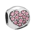 Abalorio de corazón pavé rosa en acabado plateado con gemas brillantes para pulseras DIY - Estilo Cuenta Corazón Pavé (023)