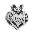 Pendentif koala en argent avec cœur gravé I Love You et pierres en zircone clair - Charme Cœur Koala I LOVE YOU (014)