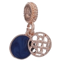 Rose gold pendant charm with deep blue disc and hollow mesh design for DIY bracelets - Rose Gold Dark Blue Disc Hollow Geometric Charm (026)
