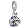 Silver bead charm with blue enamel globe and miniature airplane with zircon accents - Earth and Airplane (044)