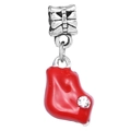 Silver bow charm with red enamel lips and a sparkling zircon stone for DIY jewelry - Red Enamel Lips Dangle Charm (039)