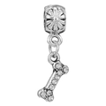 Sparkling silver bone-shaped charm pendant with clear crystals for DIY bracelets - 018 / Standard Spec
