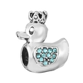 Silver crown duck charm with blue crystals for DIY jewelry bracelets and necklaces - Crown Light Blue Wing Duck Charm (032)