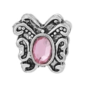 Abalorio de mariposa vintage de plata con gema rosa y alas texturizadas antiguas - Accesorio Mariposa Antiguo (024)