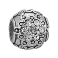 Perle de breloque mandala en argent vintage avec cristaux blancs et finition oxydée - Boule Creuse Mandala En Strass (015)