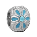 Light blue enamel floral charm bead with blue crystal center for DIY charm bracelets - Light Blue Crystal Flower Style (039)