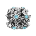 Vintage silver flower charm bead with bright blue crystals for DIY jewelry bracelets - Sky Blue Flower Center Vintage Bead (033)
