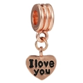 Rose gold heart slide charm engraved with I love you for DIY bracelets - Rose Gold I Love You Heart Charm (029)