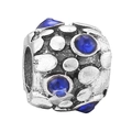Silver-plated large hole bead with blue crystals and embossed dot texture for DIY jewelry - Normal Specification / Vintage Polka Dot Dark Blue Style (10)