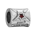 Silver bead charm with red star and 2008 engraving for DIY jewelry making - 2008 Red Pentagram Bead (041)