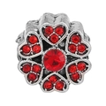 Silver flower charm with red crystal heart petals for DIY jewelry making - Heart Petal Charm
